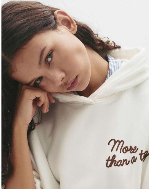 Pull&Bear White Slogan Graphic Hoodie