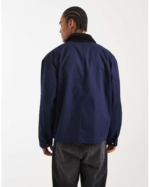 ASOS Blue Barn Jacket With Contrast Collar for men