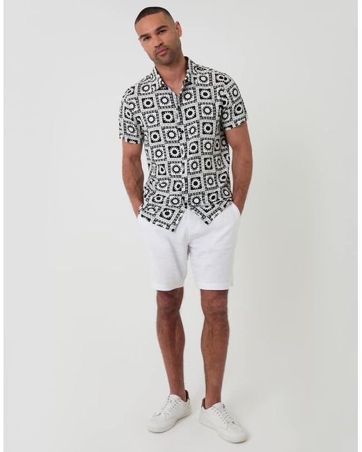 Threadbare White Geometric Sun Print Short Sleeve Shirt for men