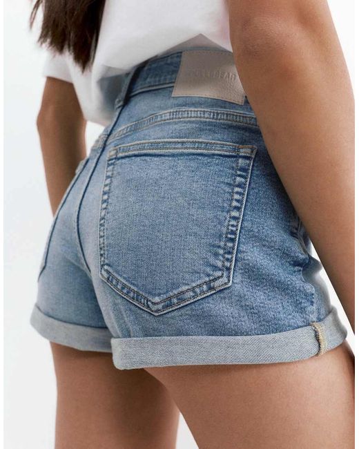 Pull&Bear White Mid-waist Denim Shorts