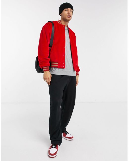 Chaqueta universitaria roja ASOS de Lana de color Rojo para hombre | Lyst