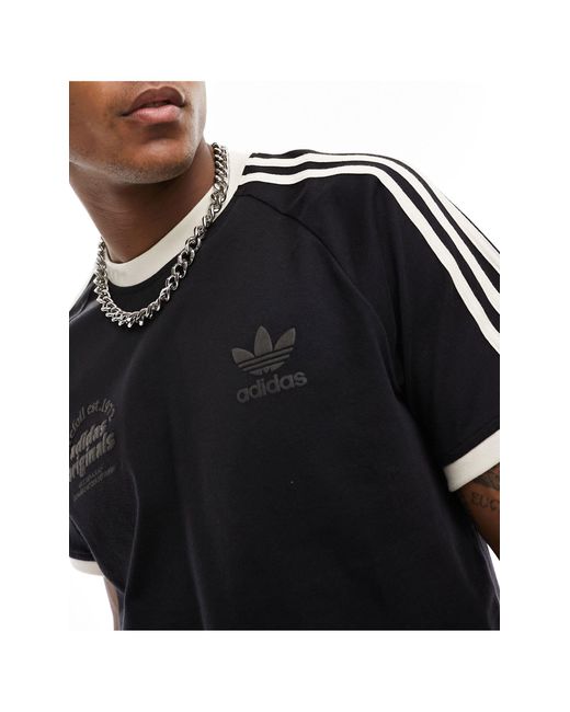 Camiseta negra con tres rayas blanco hueso Adidas Originals de hombre de color Black