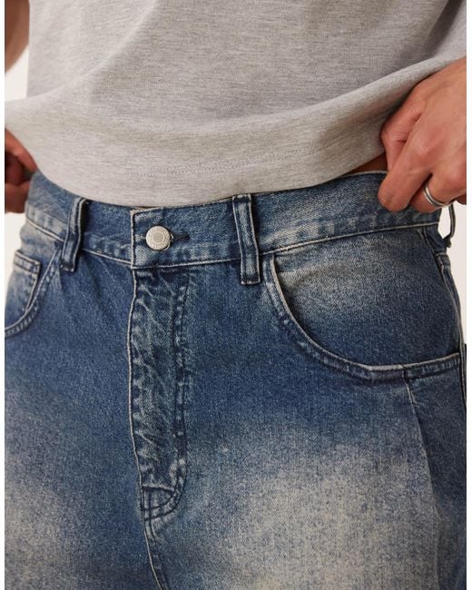 ASOS Natural Long Length Denim Jorts With Pleat Pockets for men
