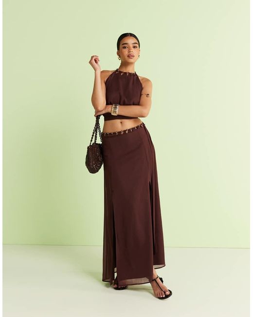 ASOS Purple Cut Out Beaded Volume Maxi Skirt
