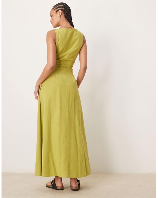 ASOS Yellow Asos Design Tall Slash Neck Button Down Vest Maxi Dress