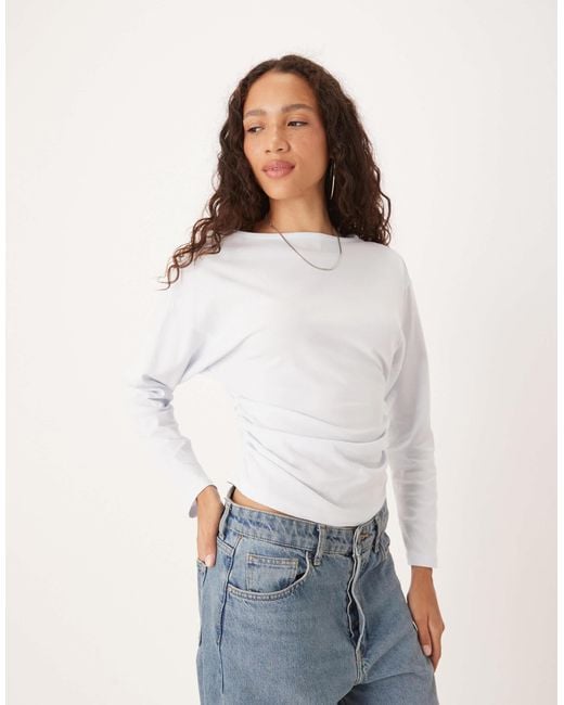 ASOS White Batwing Cinched Slash Neck Draped Top