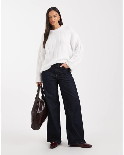 Wide Rib Sweater Asos ASOS Oversized Wide Rib Crew Neck Jumper With Curved Hem in White | Lyst