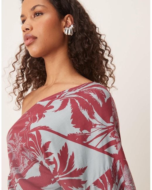 ASOS Red – minikleid mit palmenprint und asymmetrischem one-shoulder-ärmel