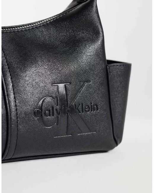 Calvin Klein Black Monologo Crossbody Bag With Pockets