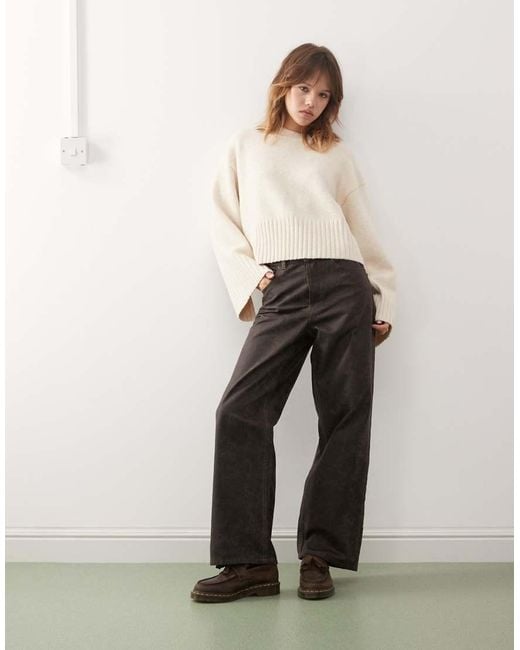 Monki Natural Crew Neck Knitted Jumper With Ribbed Cuffs And Hem Detail
