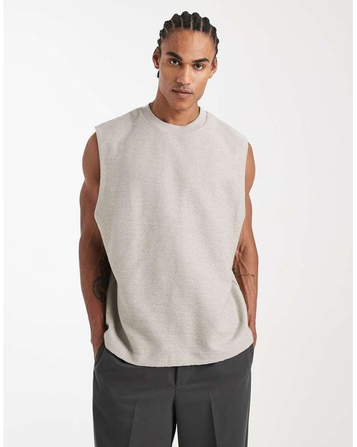 ASOS Natural Super Heavyweight Oversized Tank Top With Back Puff Print for men