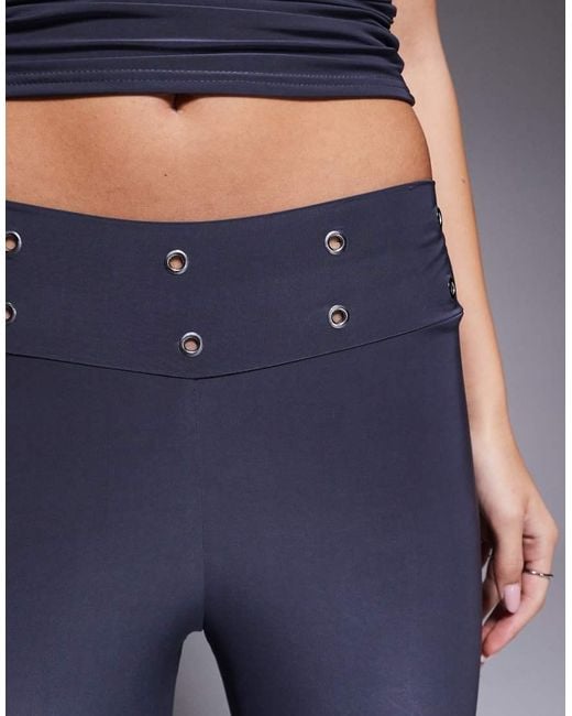 Kaiia Blue Exclusive Double Layered Slinky Eyelet Detail Waistband Wide Leg Pants