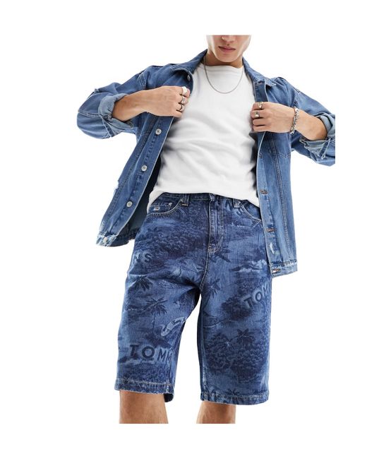 Aiden - bermuda d'ensemble baggy en jean - moyen délavé Tommy Hilfiger pour homme en coloris Blue