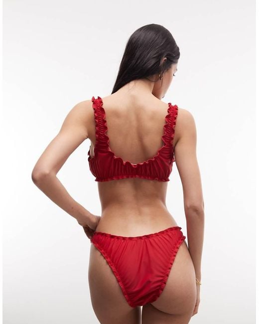 Collusion Red Frill Bikini Crop Top