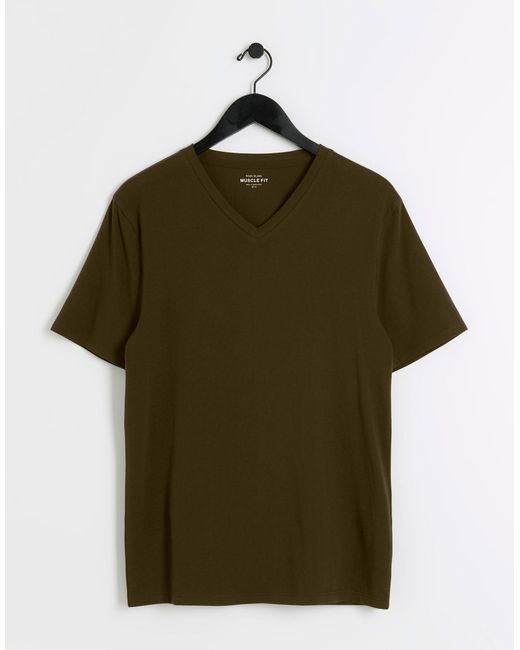 River Island Green Muscle Fit V Neck T-shirt for men