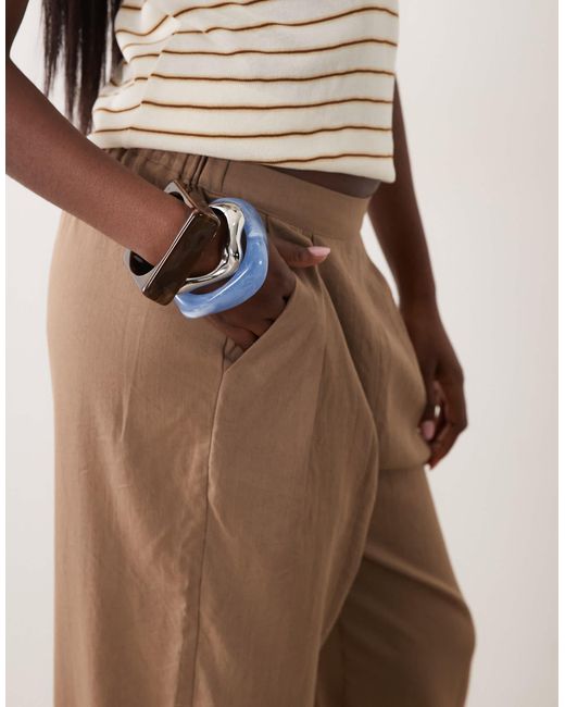 Threadbare Natural Box Pleat Wide Leg Pants