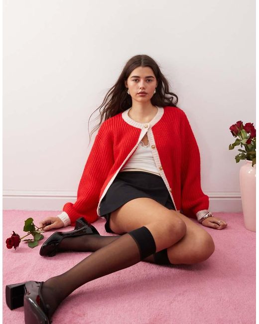 Motel Red Luciana Chunky Contrast Cardigan