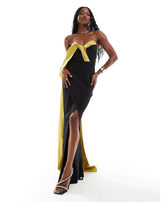 ASOS Premium Structured Bandeau Maxi Dress With Contrast Sash | Lyst