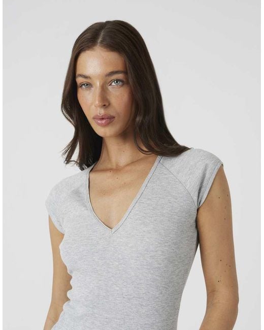 Brave Soul Blue Cap Sleeve V-Neck Fitted T-Shirt