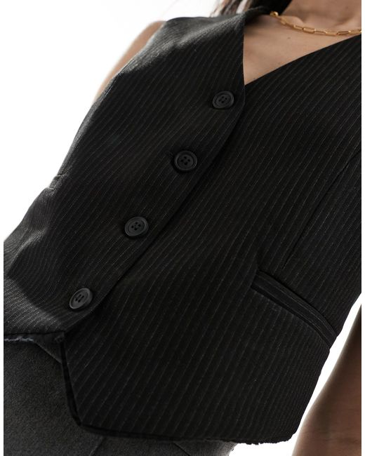 Pull&Bear Black Pinstriped Tailored Waistcoat With Contrast Edge