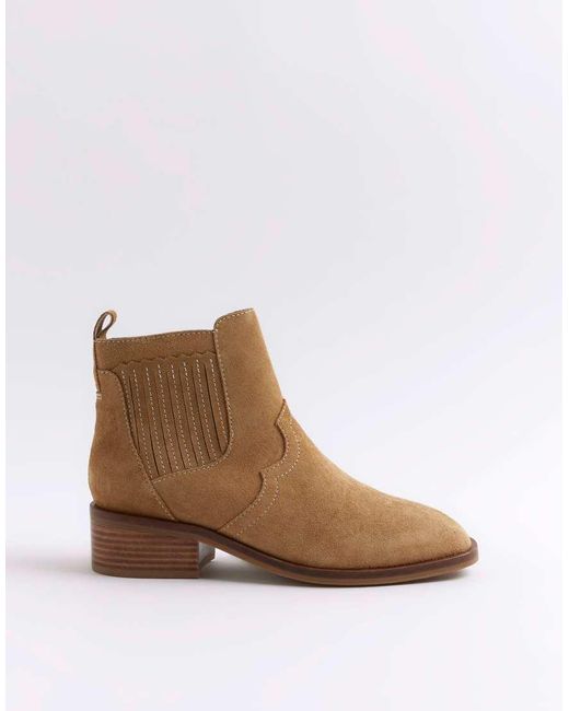 River Island Brown Suede Block Heeled Boots