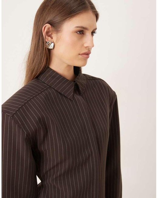Wanderdoll Brown Blythe Cinch Detail Shirt With Shoulder Pads