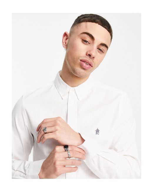 French connection nouvelle homme chemise à manches longues slim fit blanc uni chemise en coton 