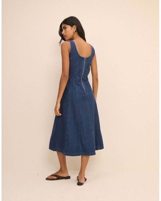 Nobody's Child Blue Dark Wash Denim Rowe Midi Dress