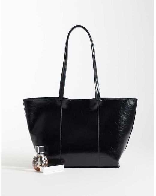 Mango Black Classic Faux Leather Tote Bag