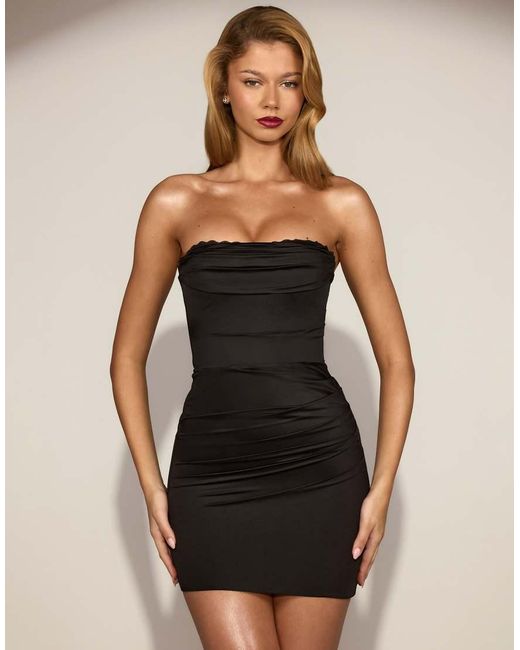 Oh Polly Black Yesenia Stretch Jersey Strapless Ruched Mini Dress