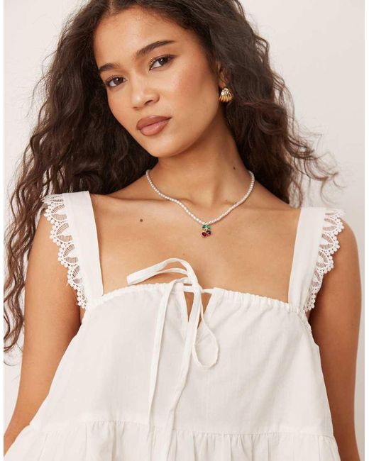 ASOS Natural Tiered Cami Top With Lace Trim