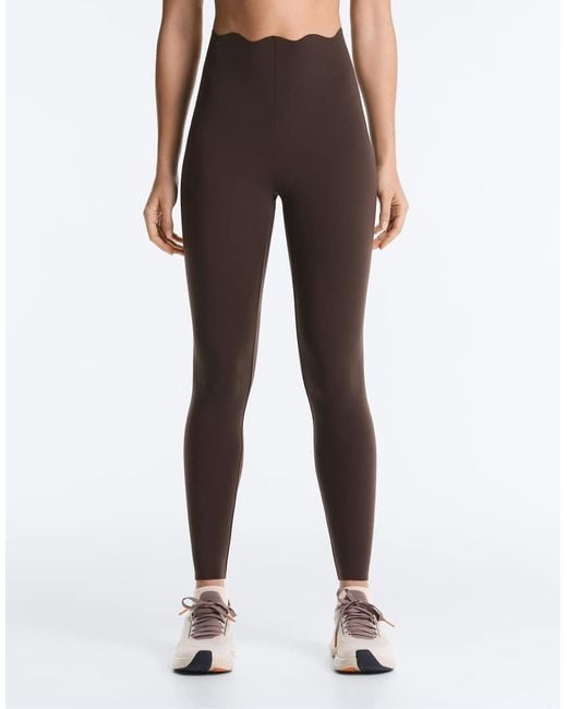 Oysho Brown High-rise Compressive Core Control Ankle-length leggings With Wave Detail