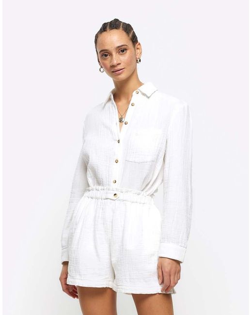 River Island White Co-Ord Linen Short