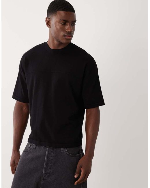 ASOS Black Oversized Knitted Textured T-shirt for men