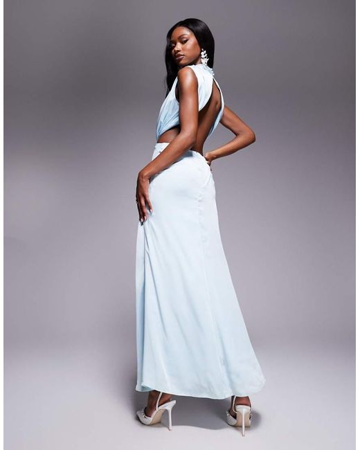 Bardot Gray Open Back High Neck Maxi Dress