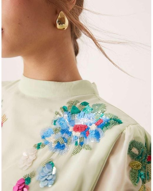 Hope & Ivy Natural Embellished Midi Dress With Bow Back