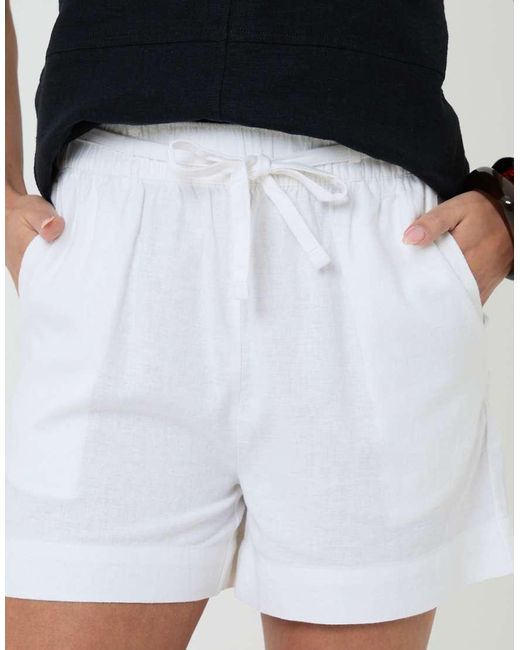 Threadbare Blue Linen Blend Tie Waist Shorts