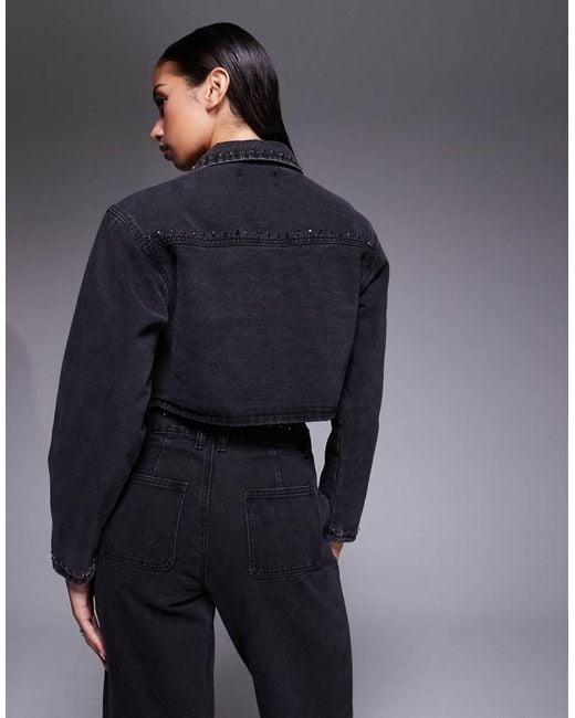 Liquor N Poker Blue Boxy Denim Jacket With Diamante Seam Detail Co-Ord