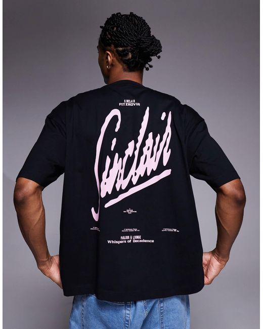 ASOS Black Boxy Oversized T-shirt With Text Graphic for men