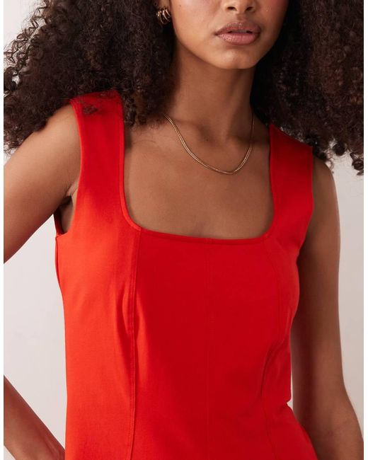 ASOS Red Square Neck Seam Detailing Mini Dress