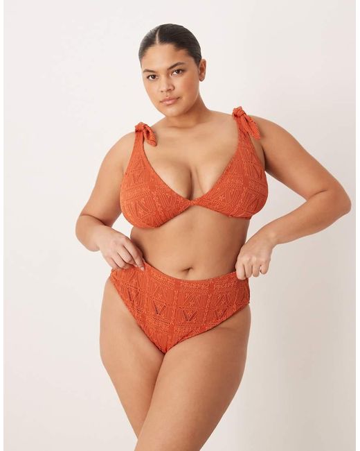 ASOS Orange Asos Design Curve Kyle Broderie Twist Front Crop Bikini Top