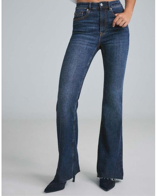 Stradivarius Blue Petite D74 Flared Jeans With Slit