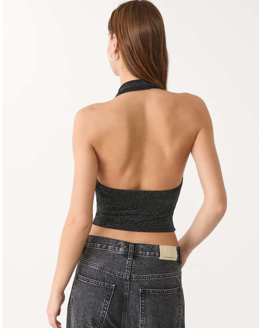 Top Glitterato Allacciato Al Collo di Stradivarius in Gray