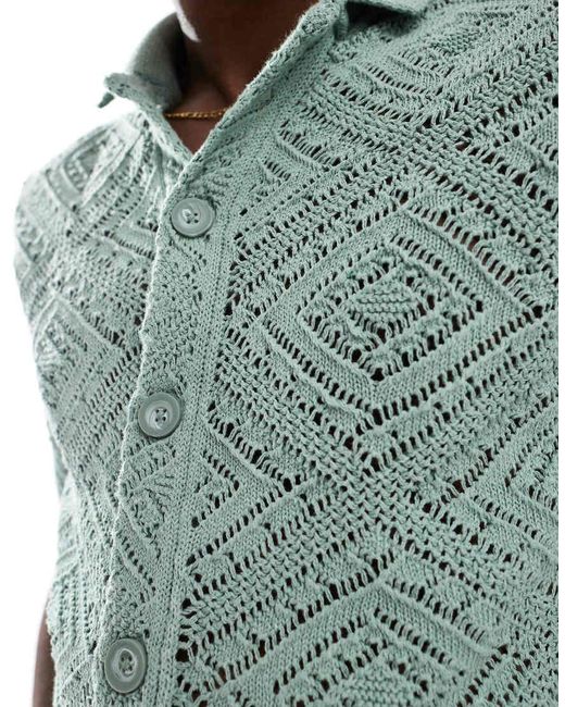 Camisa Verde Salvia De Punto Calado De Only & Sons de hombre de color Gray