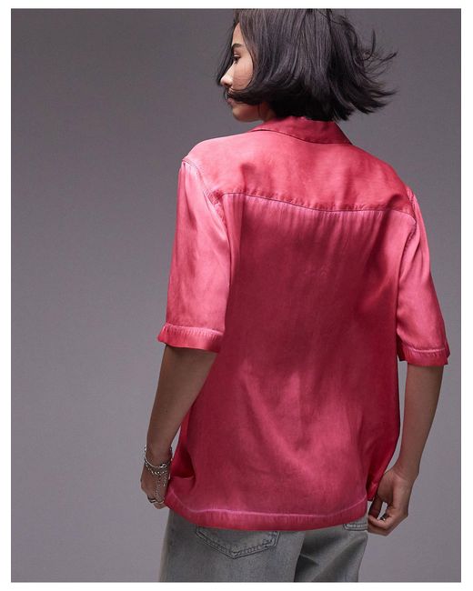 TOPSHOP Pink Short Sleeve Satin Co Ord Shirt