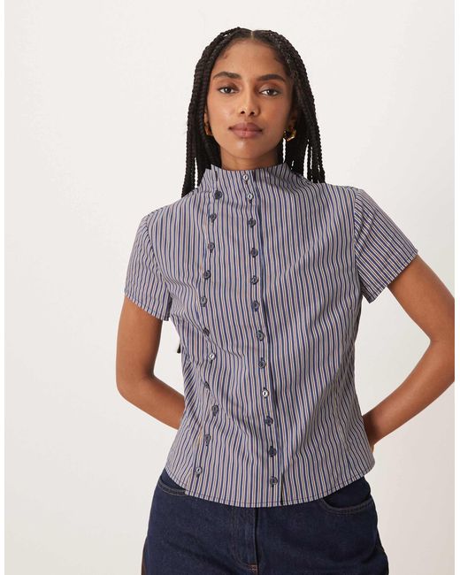 Glamorous Purple Asymmetric Button Down Fitted Blouse