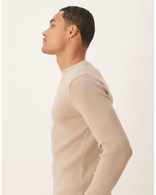 ASOS Natural Muscle Fit Long Sleeve Compact Knit Rib T-shirt for men