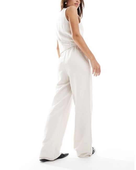 Pantalon large d'ensemble effet lin - sable neutre Y.A.S en coloris White