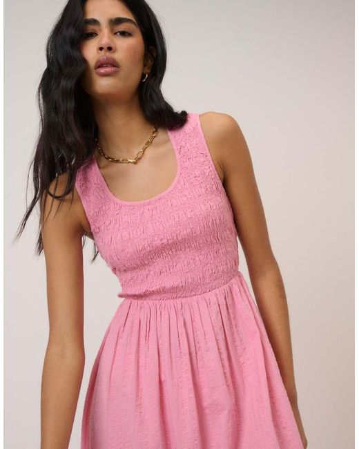 Nobody's Child Pink Ruched Sleeveless Kinsley Midi Dress