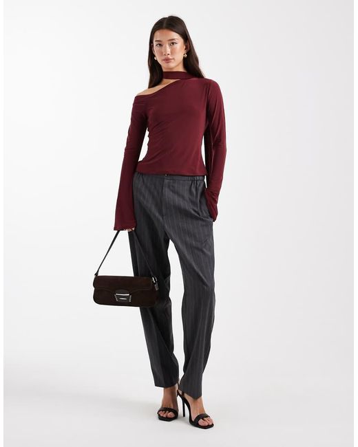ASOS Red Slinky Scarf Neck Off Shoulder Top With Flare Sleeves